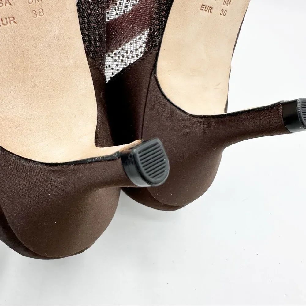 Women's Nina Cocoa Brown Sheer Glitter Satin Formal Pumps Heels Shoes size 8M‎